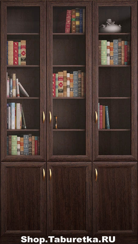 Книжный шкаф с рамочными фасадами, 3 секции, цвет венге