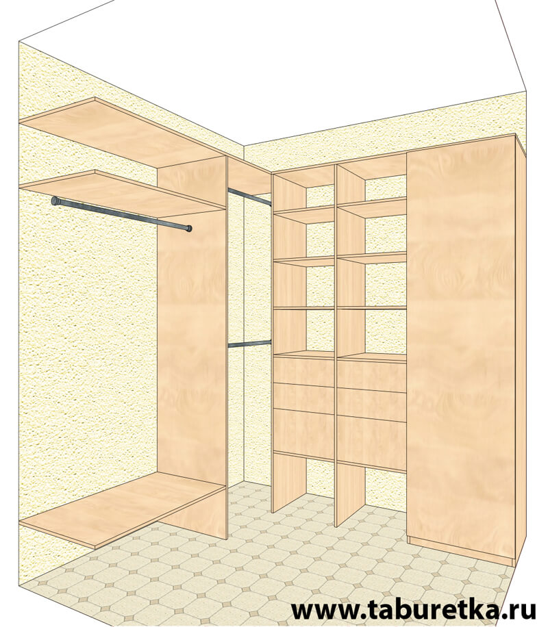 Эскиз правого угла гардеробной комнаты из ЛДСП