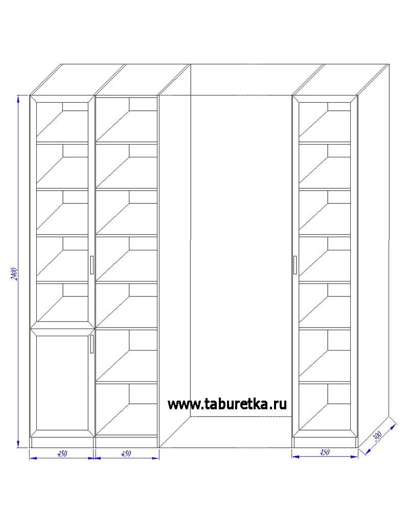 Схема построения секционных книжных шкафов и модульных библиотек
