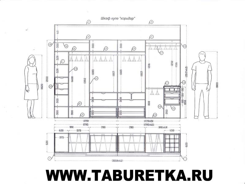 Изготовление шкафа-купе: чертежи с описанием и размерами